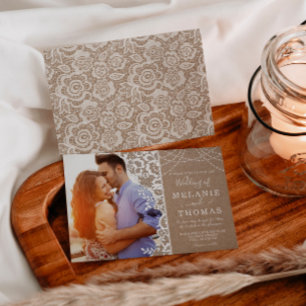 Convite Rustic Lace and Kraft Photo Weditation