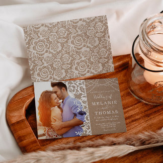 Convite Rustic Lace and Kraft Photo Weditation