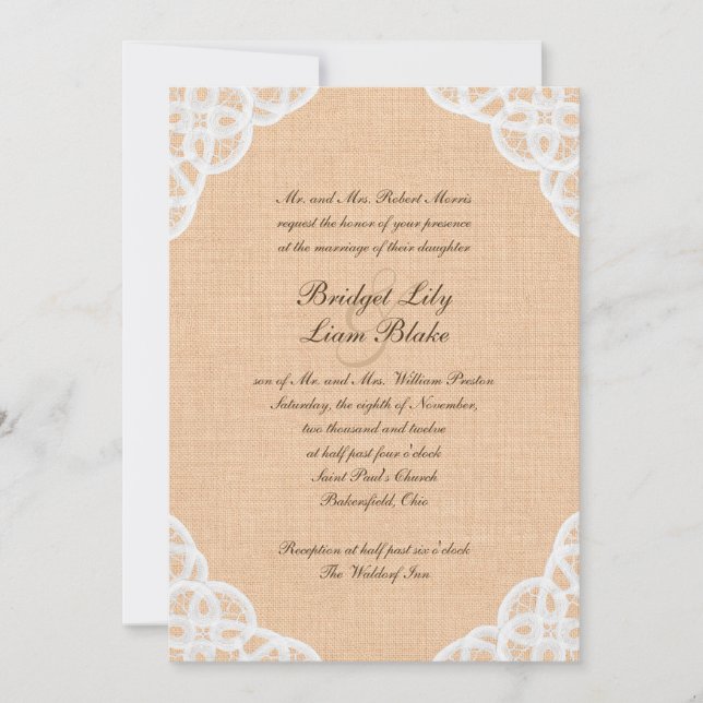 Convite Rustic Lace & Burlap Casation (Frente)
