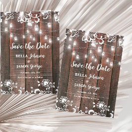 Convite Rustic Lace String Lights Wedding Save the Date