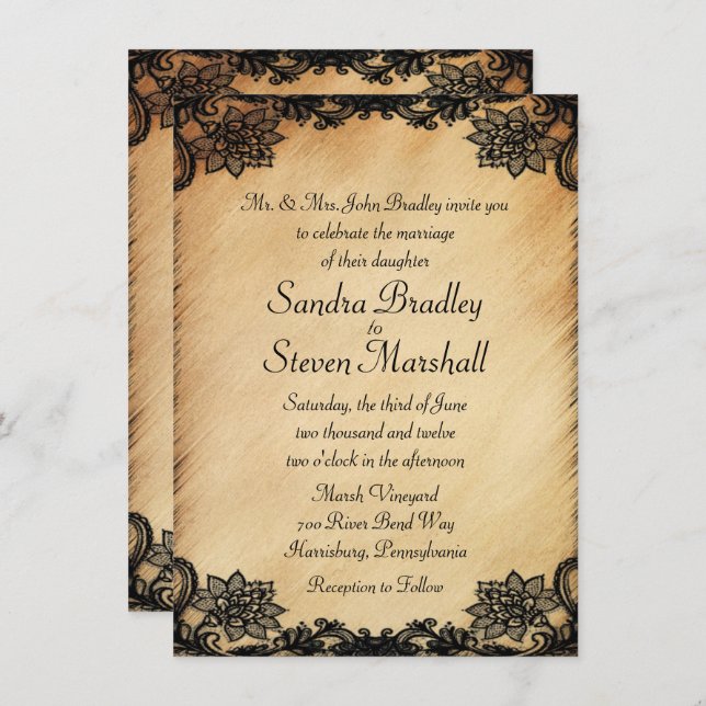 Convite Rustic Lace Weding (Frente/Verso)