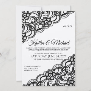 Convite Rustic Lace Weding   Preto em Kraft