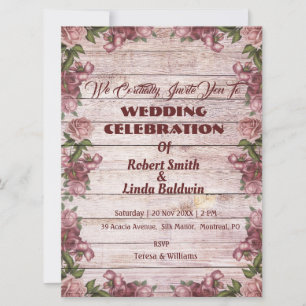 Convite Rustic Maroon Floral Woody Casamento