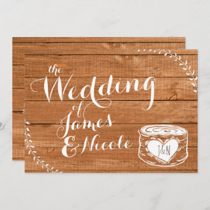 Convite Rustic Oak Wood & Heart Stump Weding