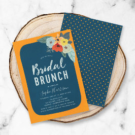 Convite Rustic Orange Blue Floral Bridal Brunch