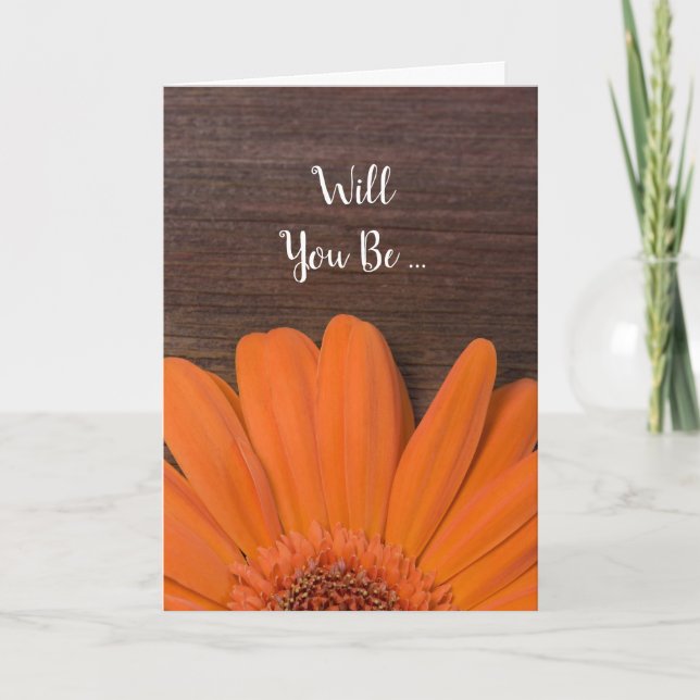 Convite Rustic Orange Daisy Você Será Minha Porta-Cabras (Frente)