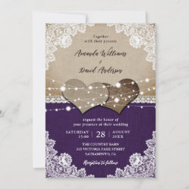 Convite Rustic Purple Lace Casamento