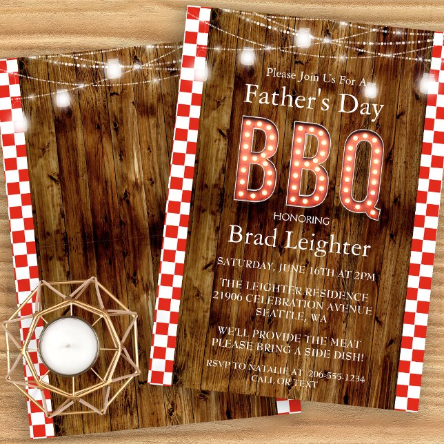 Convite Rustic Red Checkered CHURRASCO (Rustic Red Checkered Father's Day BBQ Invitation)