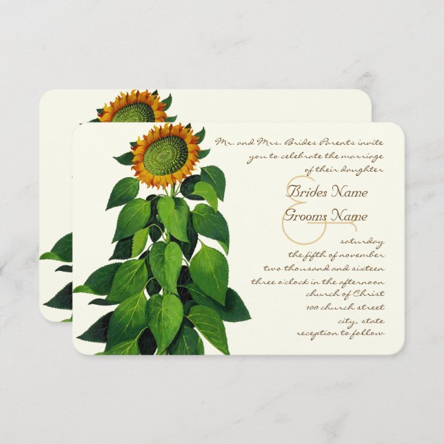 Convite Rustic Romantic Sunflower Weditation (Frente/Verso)