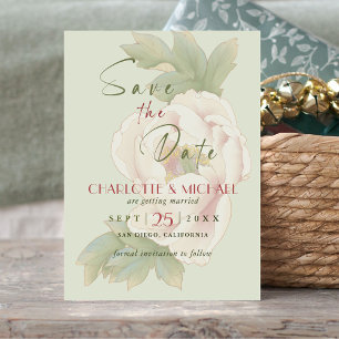 Convite Rustic Sage e Blush Peony Casamento Salvem a Data