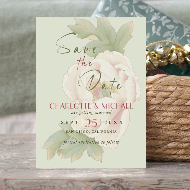 Convite Rustic Sage e Blush Peony Casamento Salvem a Data (Criador carregado)