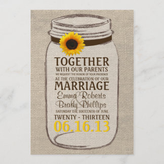 Convite Rustic Sunflower & Mason Jar Weditation