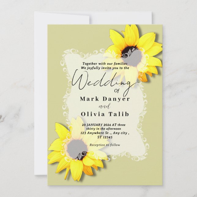 Convite Rustic Sunflower Weditation (Frente)