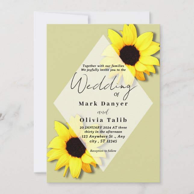 Convite Rustic Sunflower Weditation (Frente)