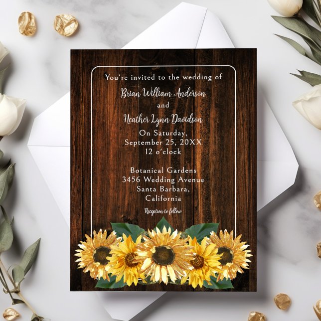 Convite Rustic Sunflower Weditation (Rustic Sunflower Wedding Invitation)