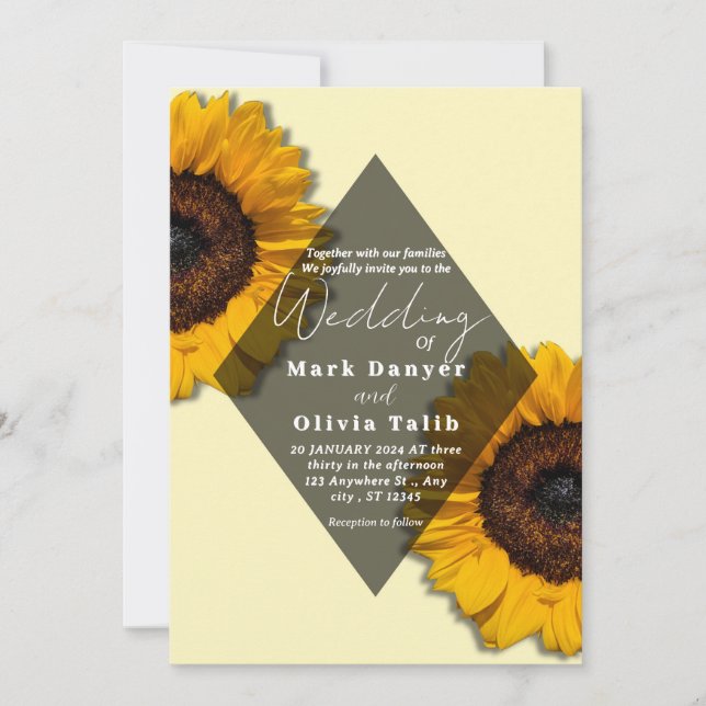 Convite Rustic Sunflower Weditation (Frente)