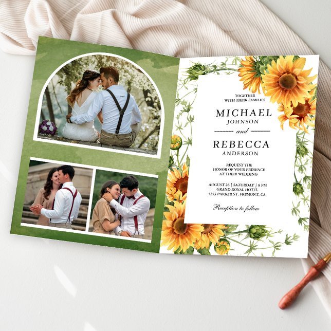 Convite Rustic Sunflowers Photo Arch QR Code Wedding (Criador carregado)