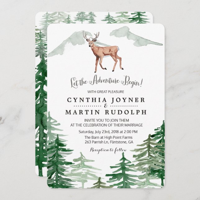 Convite Rustic Tree Deer Weding (Frente/Verso)