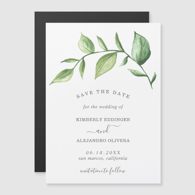 Convite Rustic Watercolor Greenery Casamento Salve a Data (Frente/Verso)