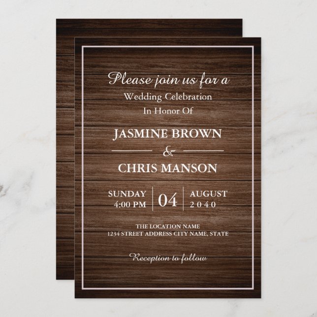 Convite Rustic Wedding Wood Rustic Weding Invitati (Frente/Verso)