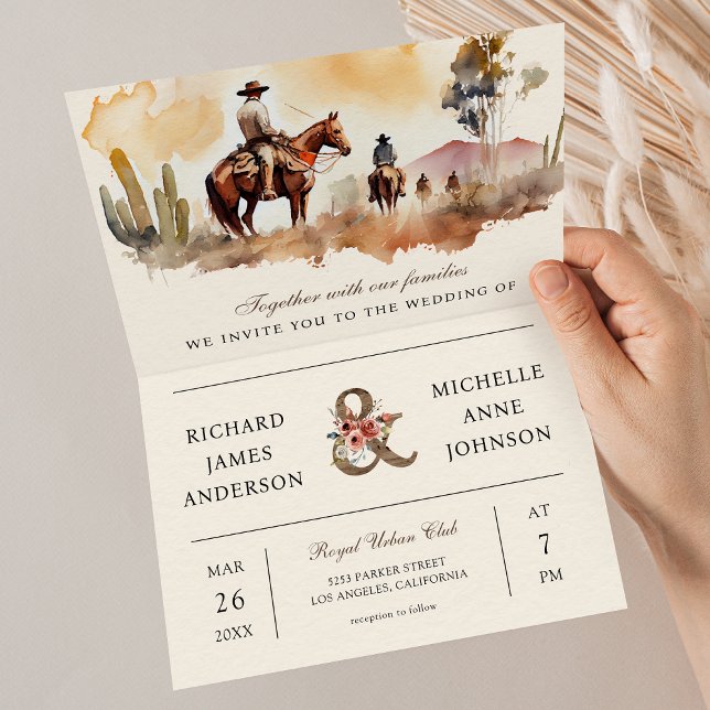 Convite Rustic Western Cowboy All in One QR Code Wedding (Criador carregado)