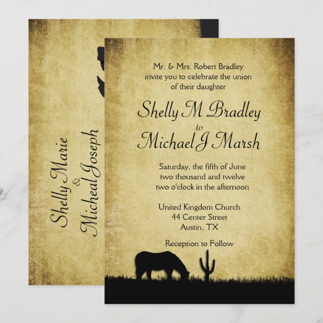 Convite Rustic Western Theme Weding (Frente/Verso)
