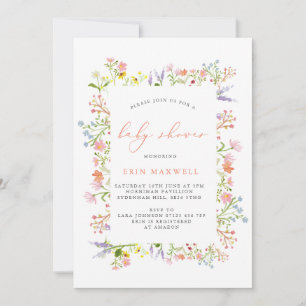 Convite Rustic Wildflower Frame Chá de fraldas