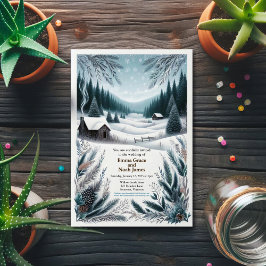 Convite Rustic Winter Cabin Wedation