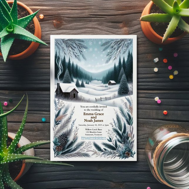 Convite Rustic Winter Cabin Wedation (Criador carregado)