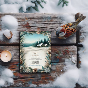 Convite Rustic Winter Cabin Wedation
