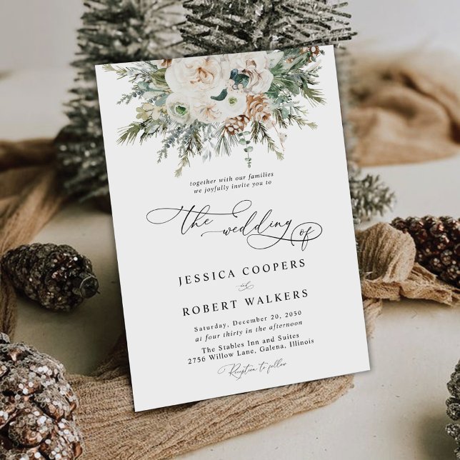 Convite Rustic Winter Pinecone Weding Invitation ( (Criador carregado)