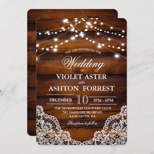 Convite Rustic Wood Lace Wedation