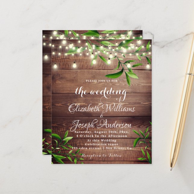 Convite Rustic Wood Light & Greenery Weding (Frente/Verso In Situ)