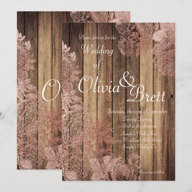 Convite Rustic Wood Rosa Lace Casamento (Frente/Verso)