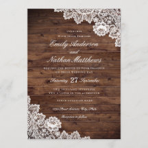 Convite Rustic Wood Vintage Lace Casamento
