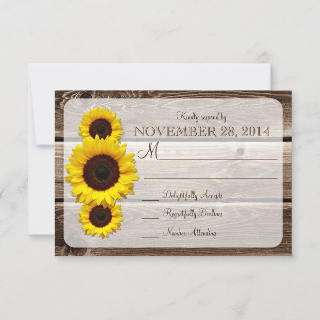 Convite Rustic Wooden Sunflower Convite RSVP1.0 (Frente)