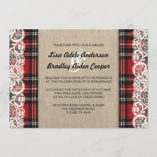 Convite Rustic Xadrez Lace Country Casamento