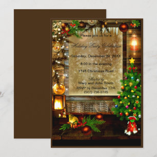 Convite rústico da festa de Natal dos ornamento