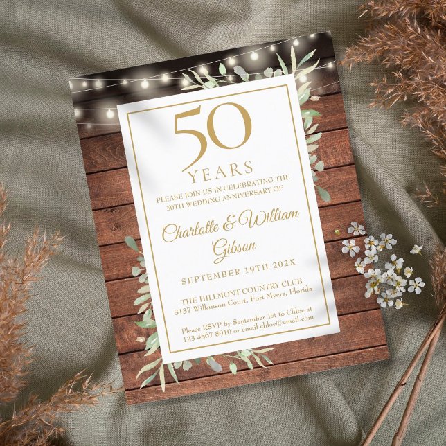 Convite Rústico de Aniversário de 50 anos com Vege (Criador carregado)