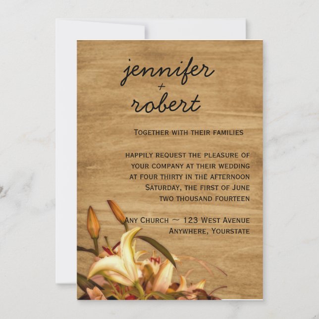 Convite rústico do casamento da aguarela do lírio (Frente)