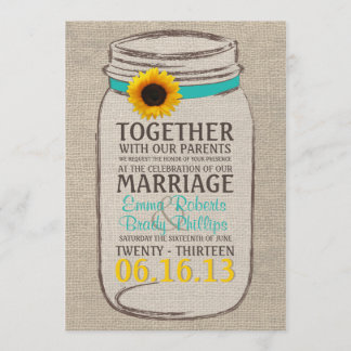 Convite rústico do casamento do frasco do girassol