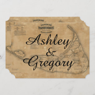 Convite rústico do casamento do mapa de Nantucket