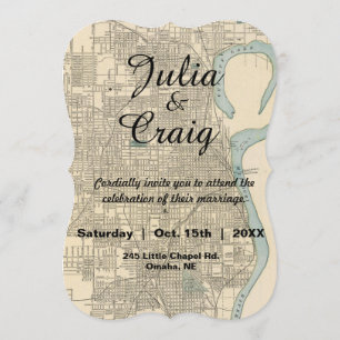 Convite rústico do casamento do mapa do NE de