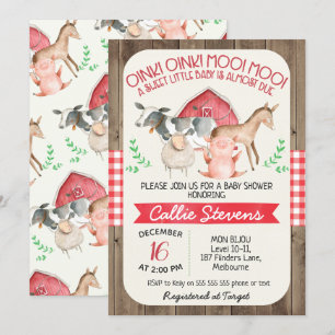 Convite Rústico Para Chás de fraldas De Animais 