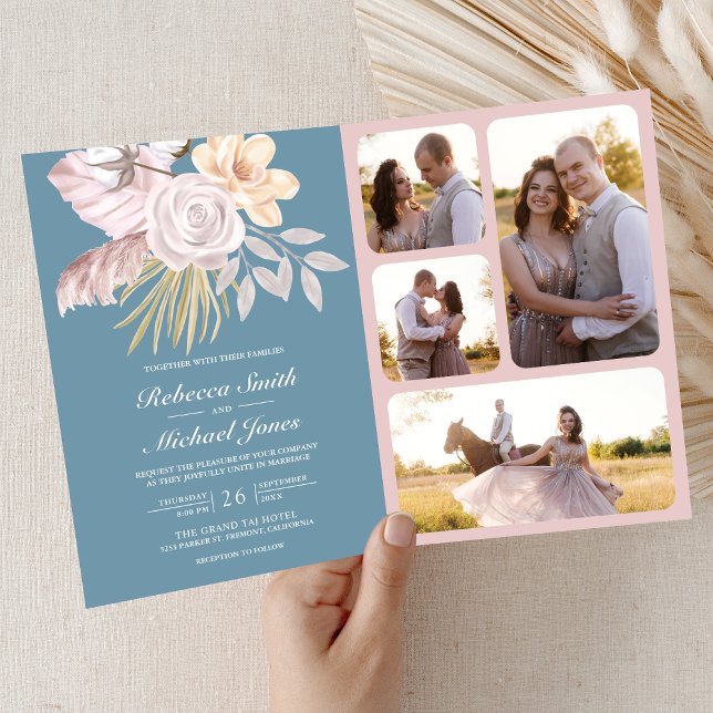 Convite Rústico Pó Azul Rosa Floral Código QR Casamento (Criador carregado)