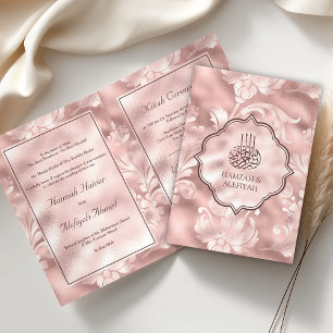 Convite Rústico Rosa Bege Filigrana Floral Casamento Muçul