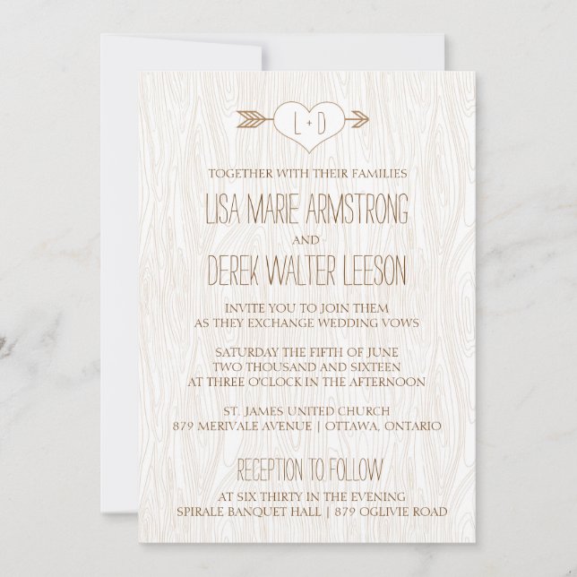 Convite Rústico Simples De Casamento De Madeira (Frente)