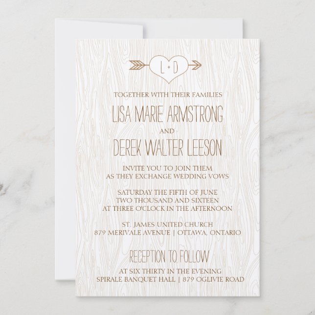 Convite Rústico Simples De Casamento De Madeira (Frente)