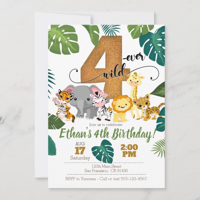 Convite Safari para 4º Aniversário (Frente)