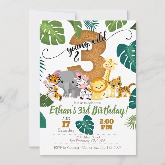 Convite Safari para aniversário de 3 anos (Frente)
